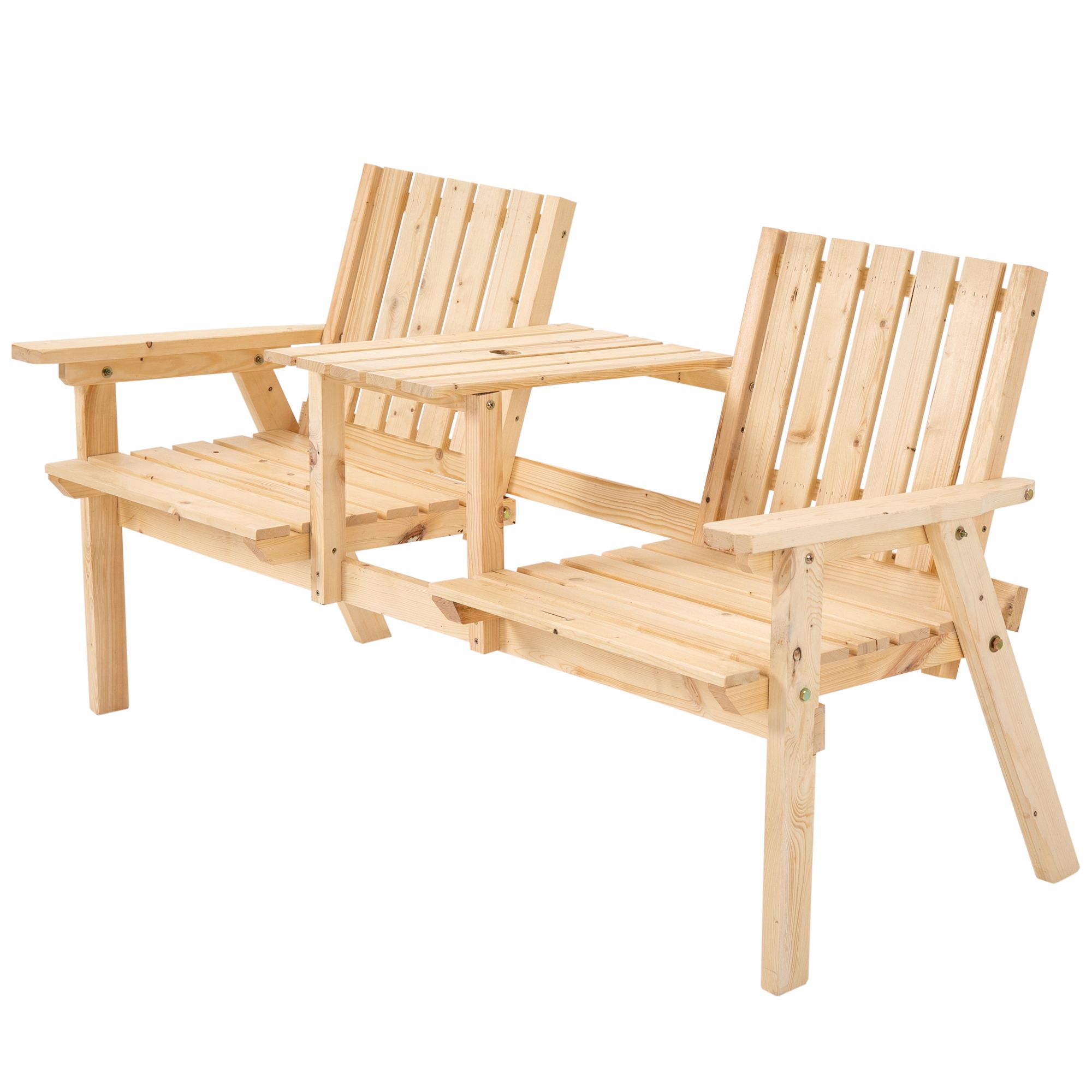 Widely Used Outsunny Outdoor Patio Wooden Double Chair Garden Bench With Middle In Natural Wood Outdoor Chairs (View 9 of 15)