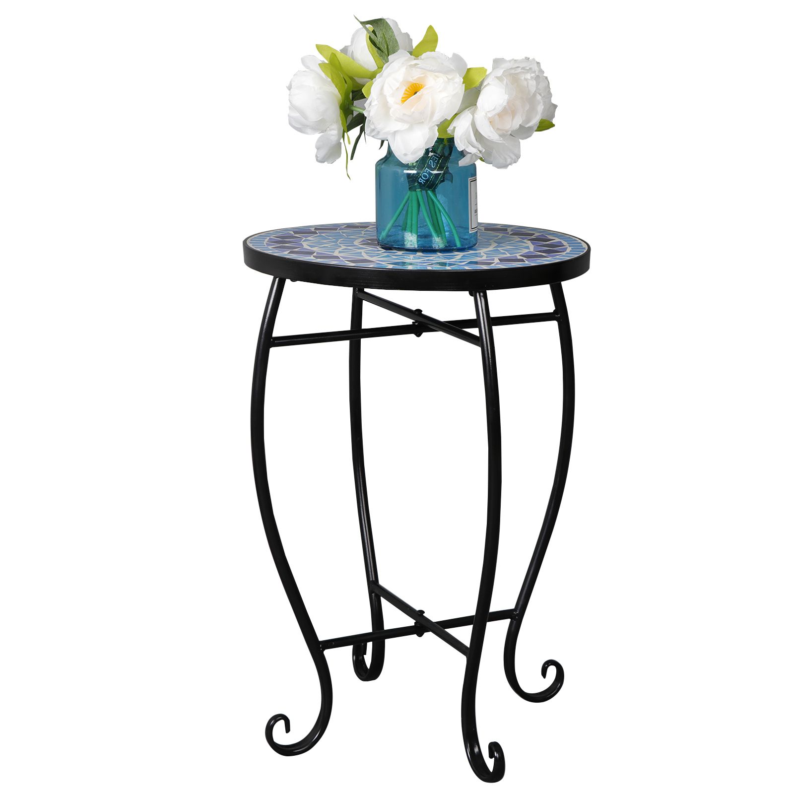 Zeny Mosaic Round Side Accent Table Patio Plant Stand Porch Beach Theme Inside Well Known Mosaic Outdoor Accent Tables (View 5 of 15)