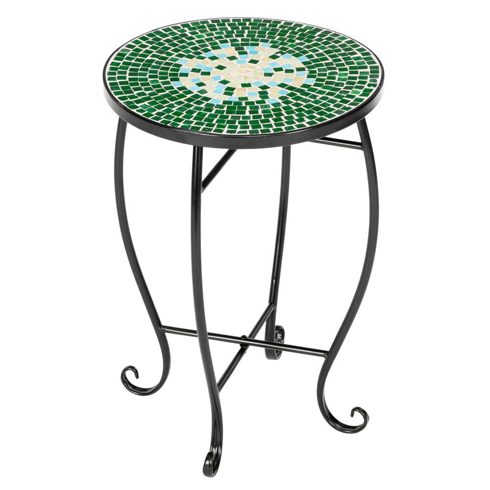 Zimtown Outdoor Indoor Mosaic Accent Table Plant Stand, Green Flower Within Latest Mosaic Outdoor Accent Tables (View 2 of 15)