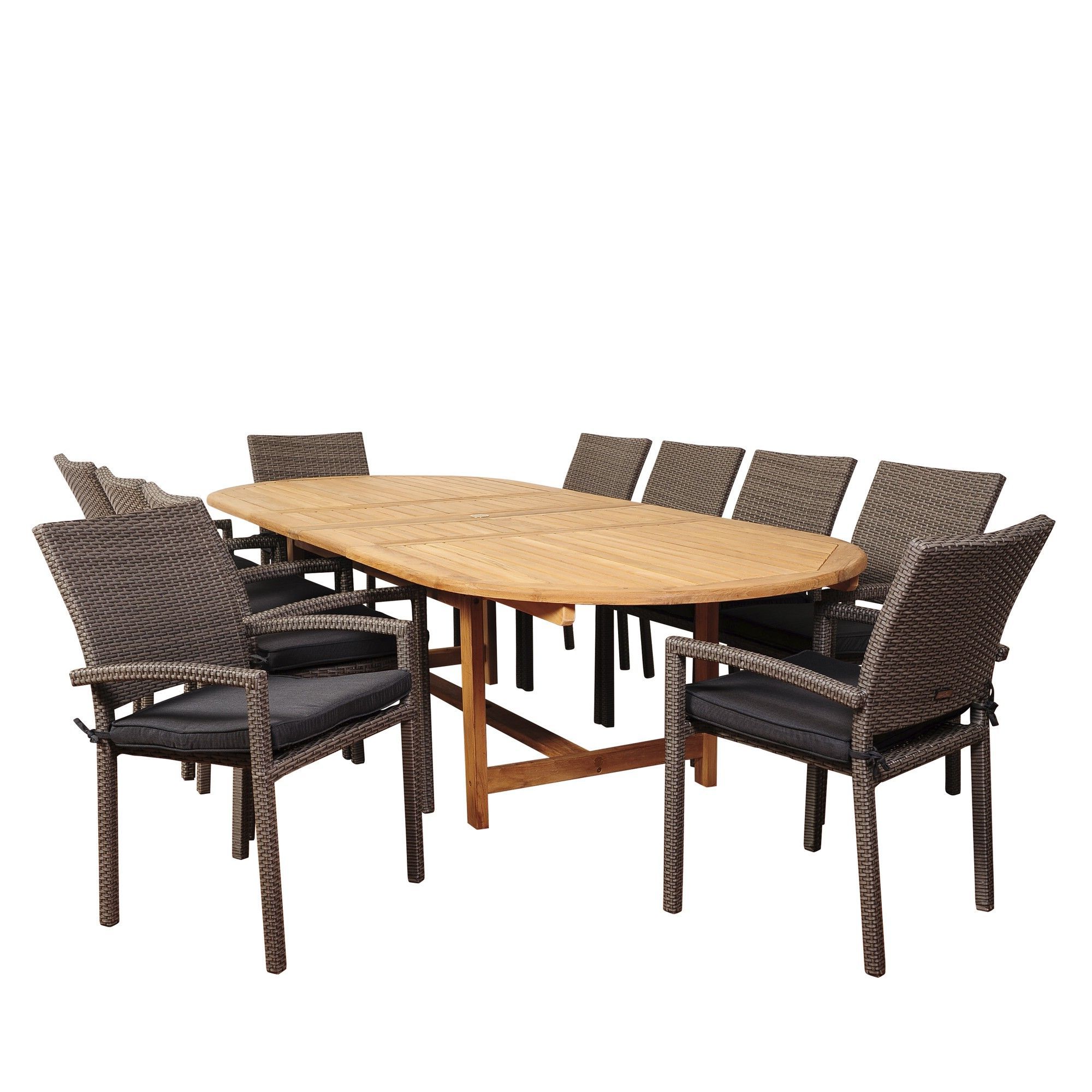 11 Piece Brown City Villa Teak Oval Double Extendable Outdoor Patio With Regard To Newest 11 Piece Extendable Patio Dining Sets (View 7 of 15)