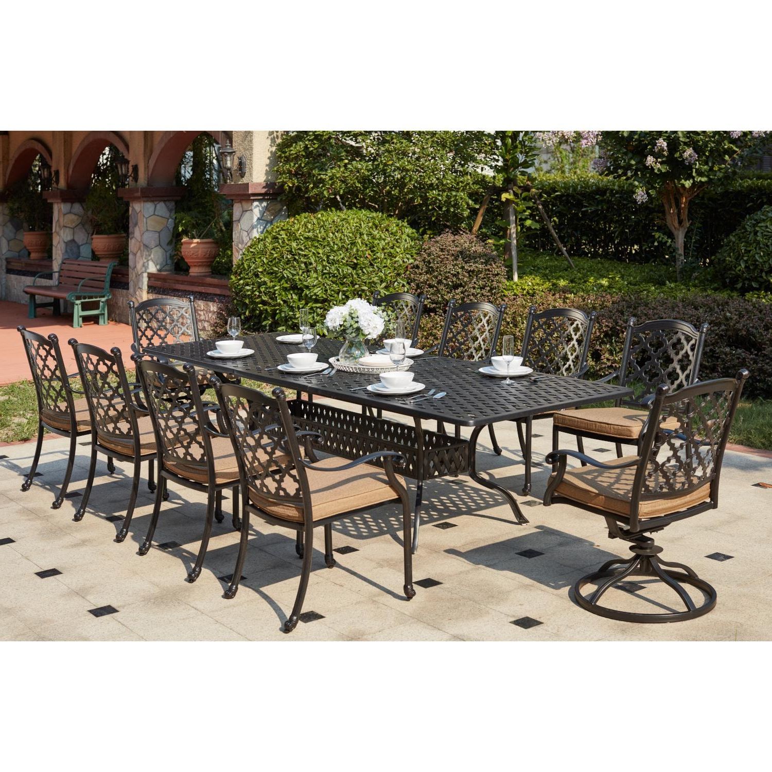 11 Piece Extendable Patio Dining Sets With Trendy Madison 11 Piece Cast Aluminum Patio Dining Set W/ 92 X 42 Inch (View 14 of 15)
