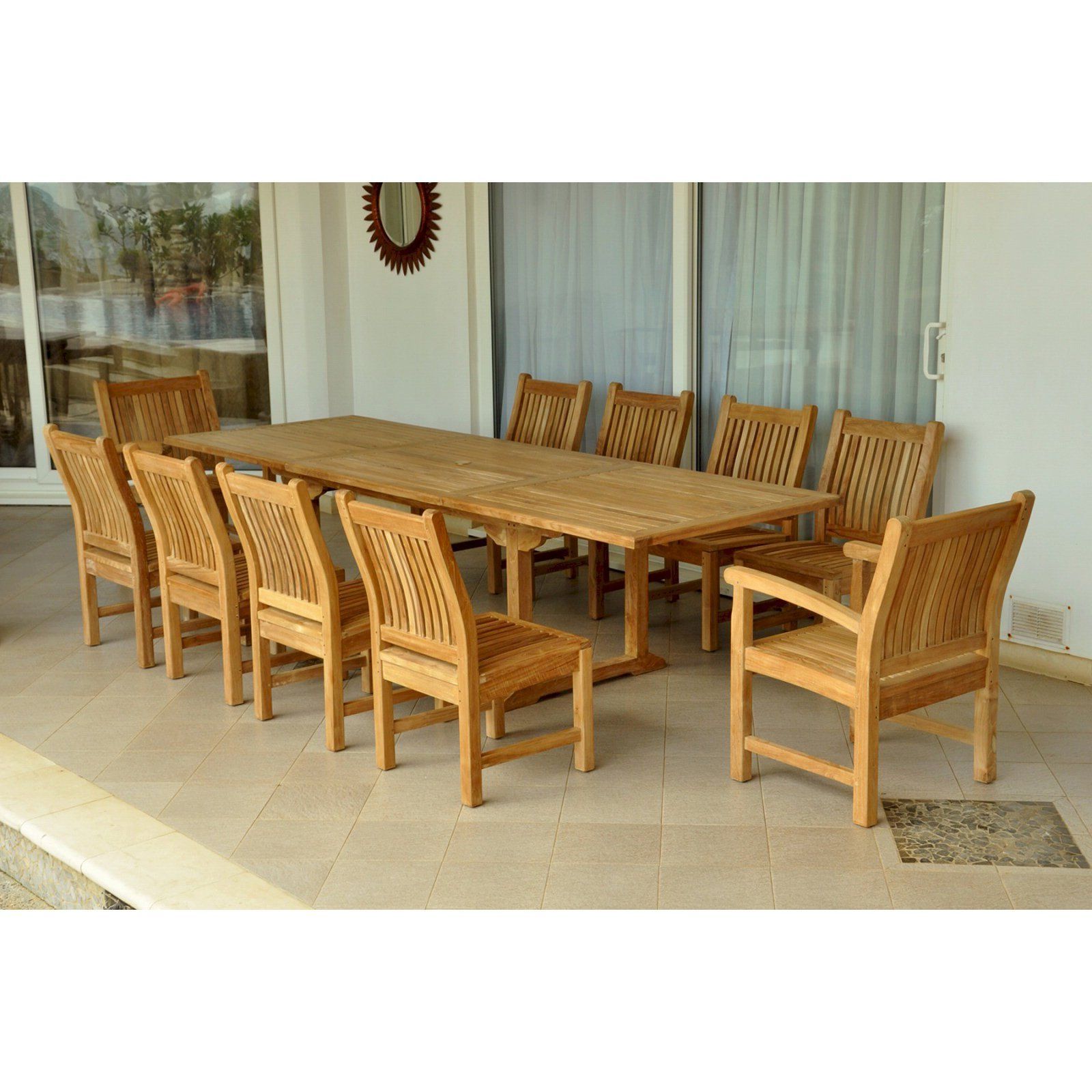 11  Piece Teak Outdoor Dining Set Throughout Most Up To Date Outdoor Anderson Teak Sahara 11 Piece Patio Dining Set Linen Antique (View 1 of 15)