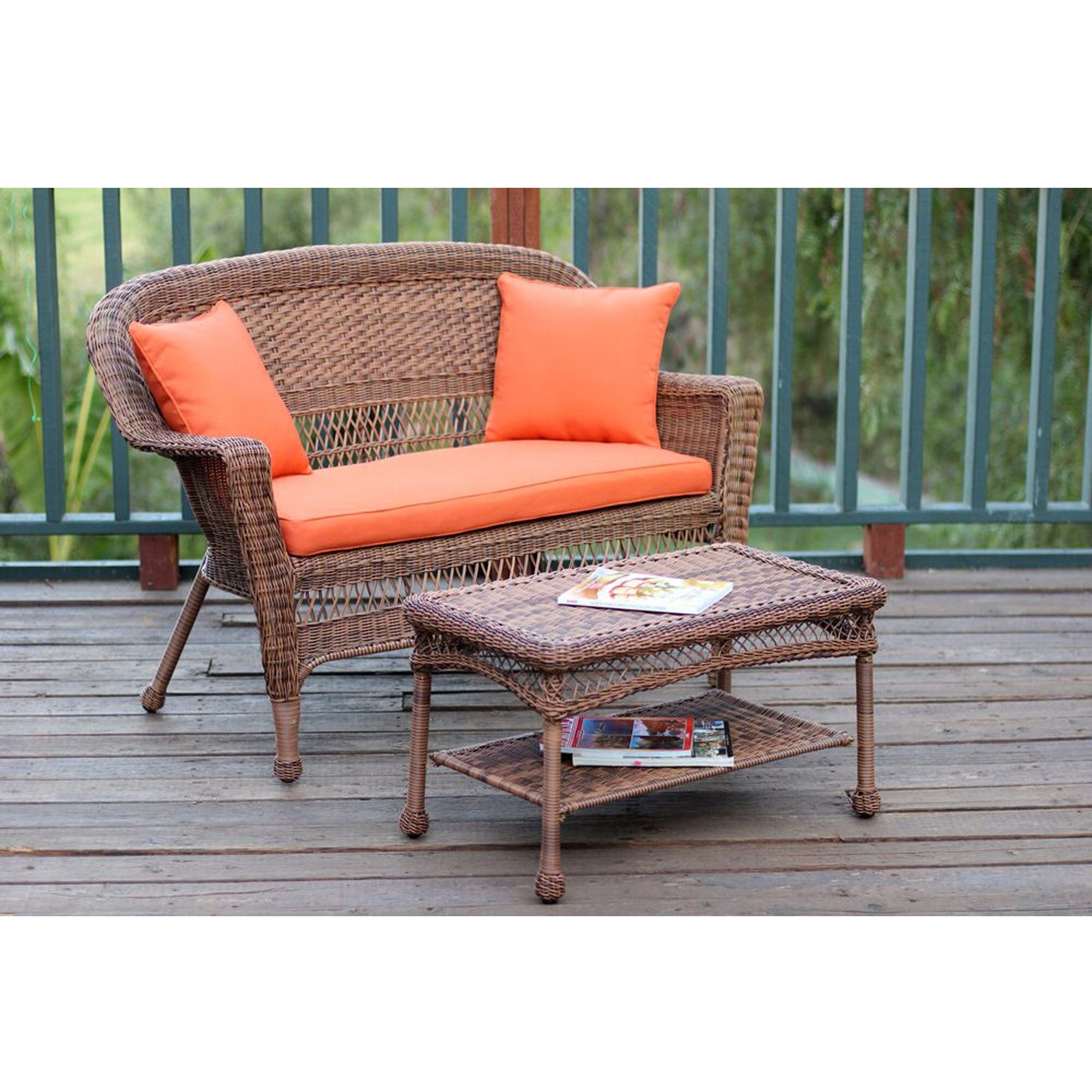 2 Piece Oswald Honey Wicker Patio Loveseat And Coffee Table Set Intended For Well Known Outdoor Wicker Orange Cushion Patio Sets (View 3 of 15)