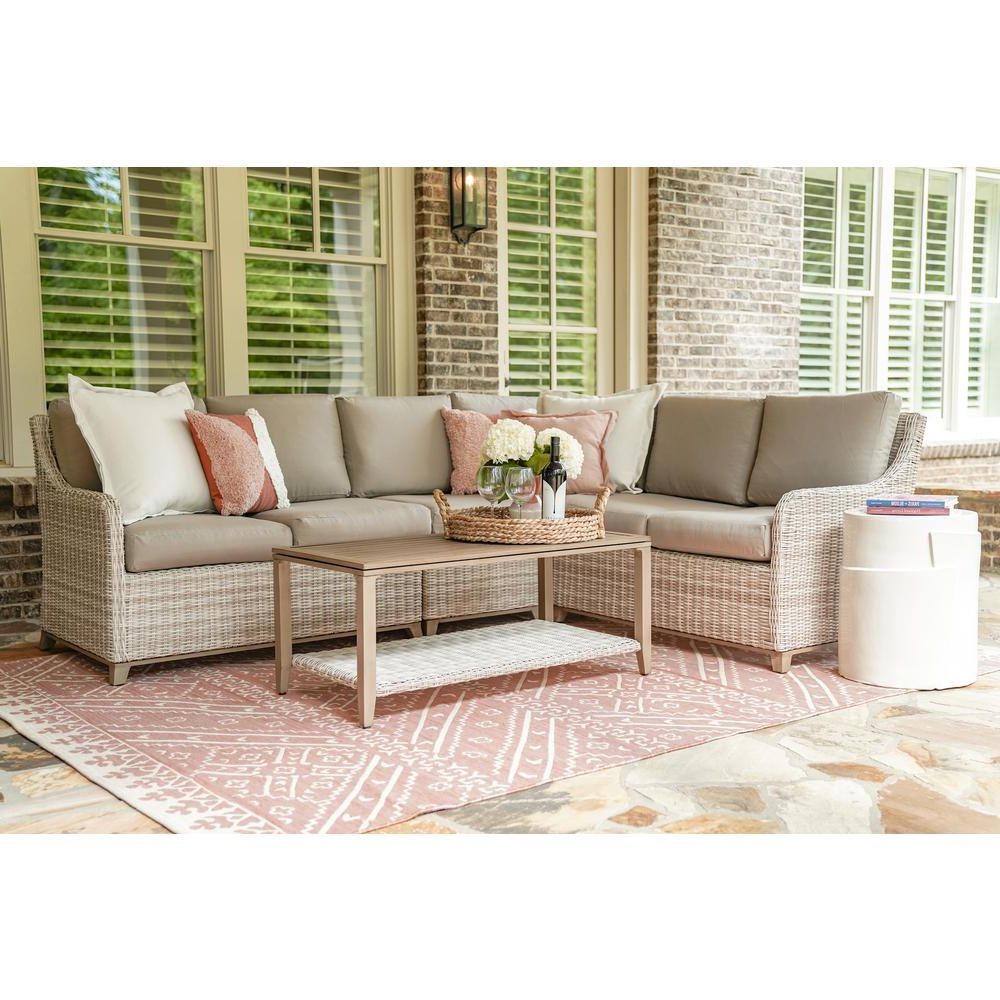 2019 5 Piece 5 Seat Outdoor Patio Sets For Leisure Made Hampton 5 Piece Wicker Outdoor Sectional With Tan Cushions (View 14 of 15)