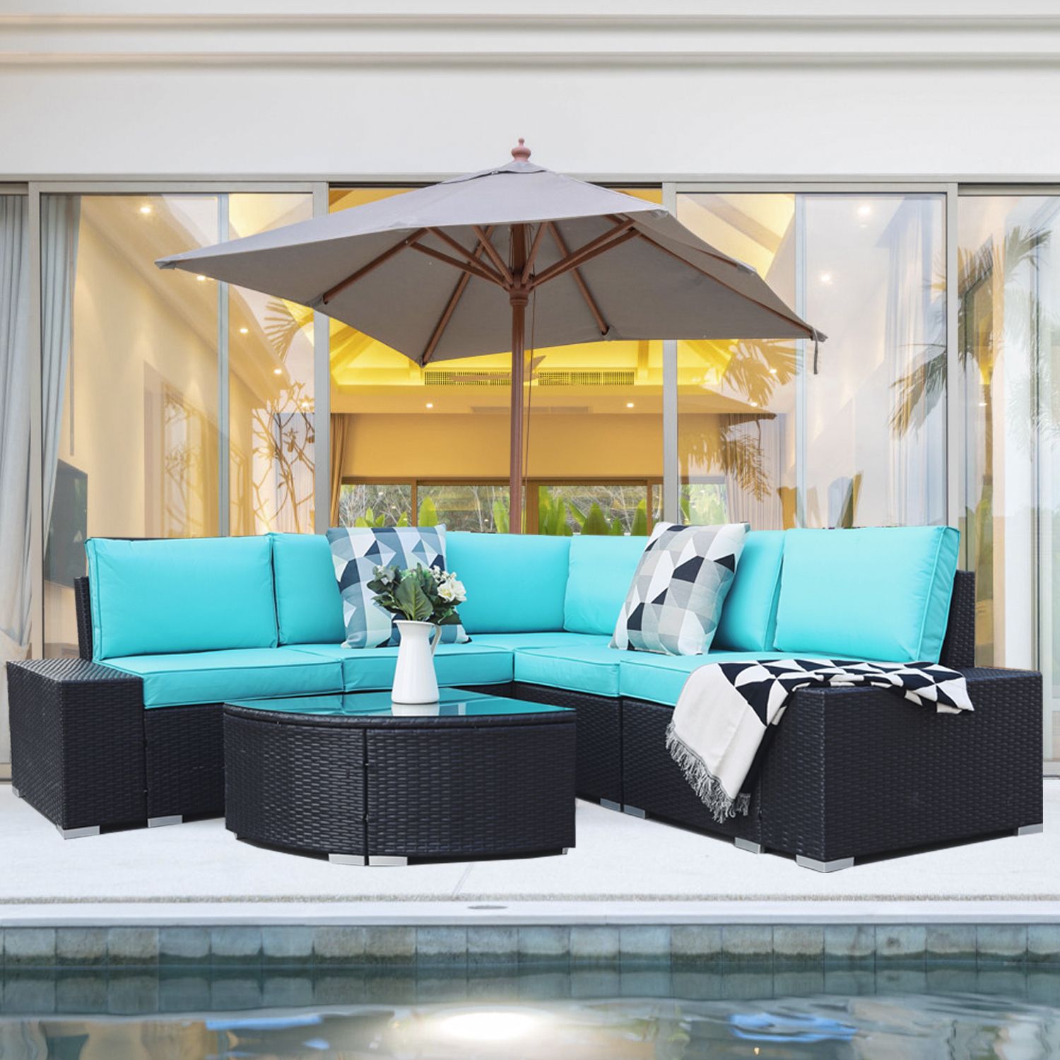 2019 6 Piece Outdoor Sectional Sofa Patio Sets Inside Uhomepro Outdoor Wicker Sectional Sofa Set, 6 Piece Patio Furniture (View 15 of 15)