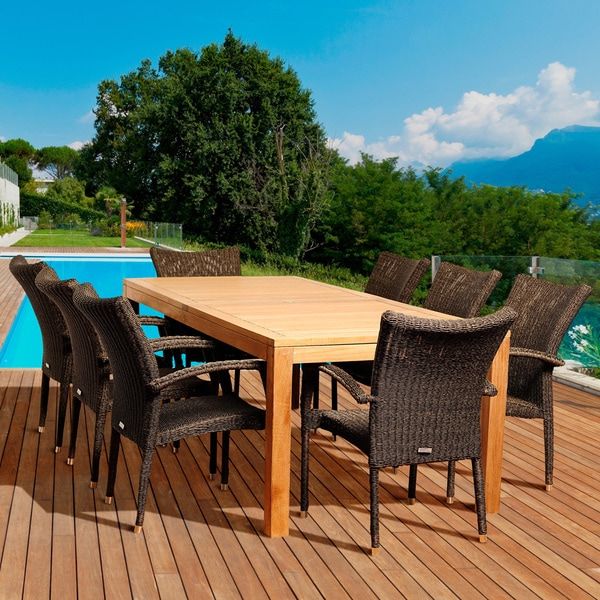 2019 Amazonia Dana 9 Piece Teak/ Wicker Outdoor Dining Set – Overstock – 8915123 Intended For Distressed Wicker Patio Dining Set (View 7 of 15)