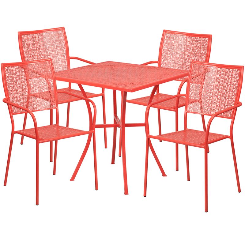 2019 Flash Furniture Co 28sq 02chr4 Red Gg 28" Square Coral Indoor Outdoor Within Red Steel Indoor Outdoor Armchair Sets (View 12 of 15)