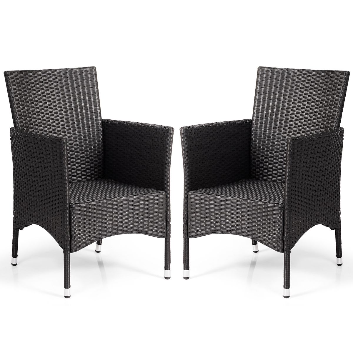 2019 Giantex 2pc Patio Rattan Wicker Dining Chairs Set With Cushions Black Within Black Outdoor Dining Chairs (View 11 of 15)