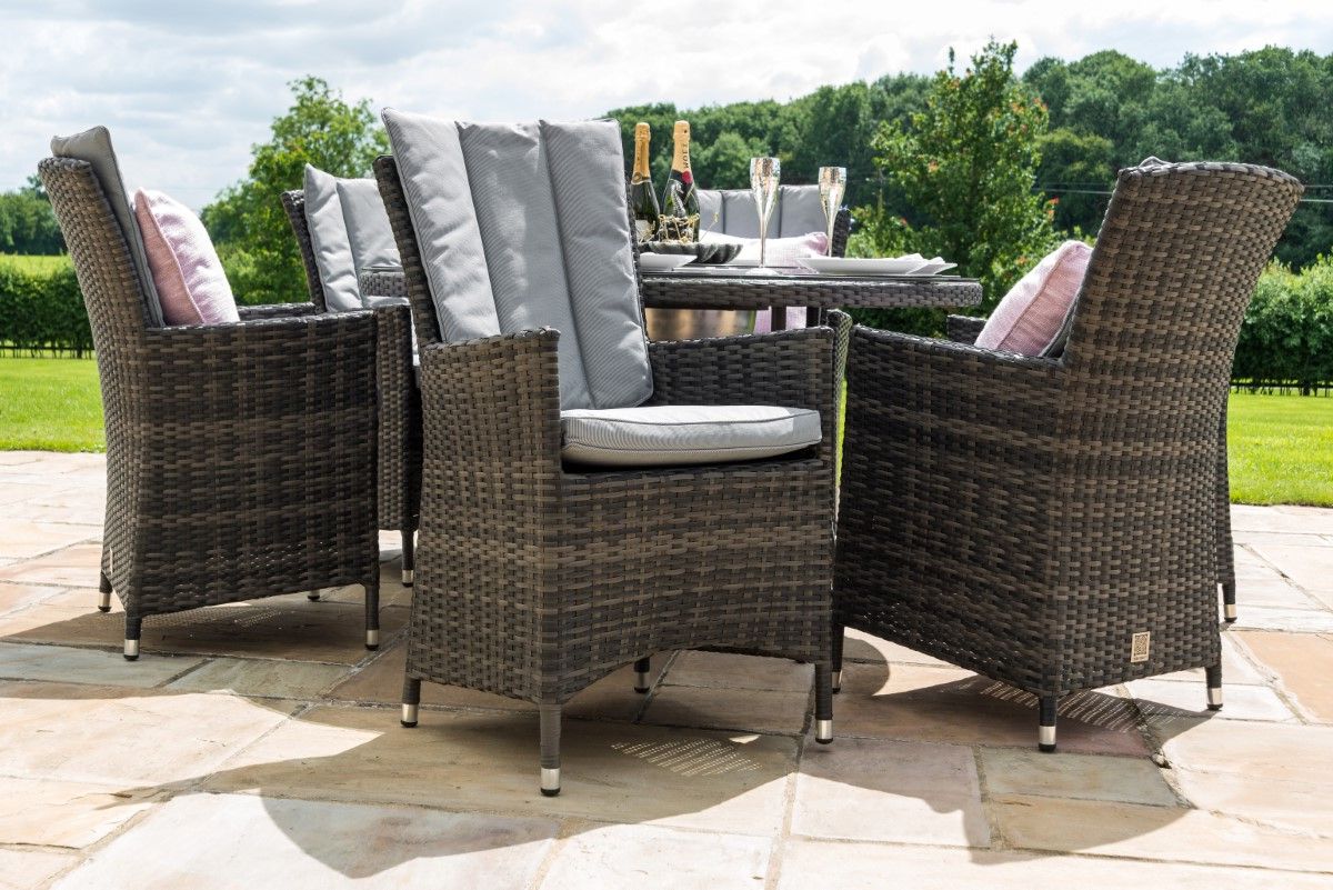 2019 Gray Wicker Rectangular Patio Dining Sets In Maze Rattan – La 6 Seat Rectangular Dining Set With Ice Bucket – Grey (View 15 of 15)