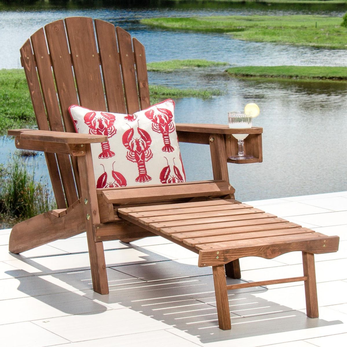 2019 Pelican Hill Wood Adirondack Patio Chair With Pull Out Ottoman – Dark Inside Dark Wood Outdoor Chairs (View 3 of 15)