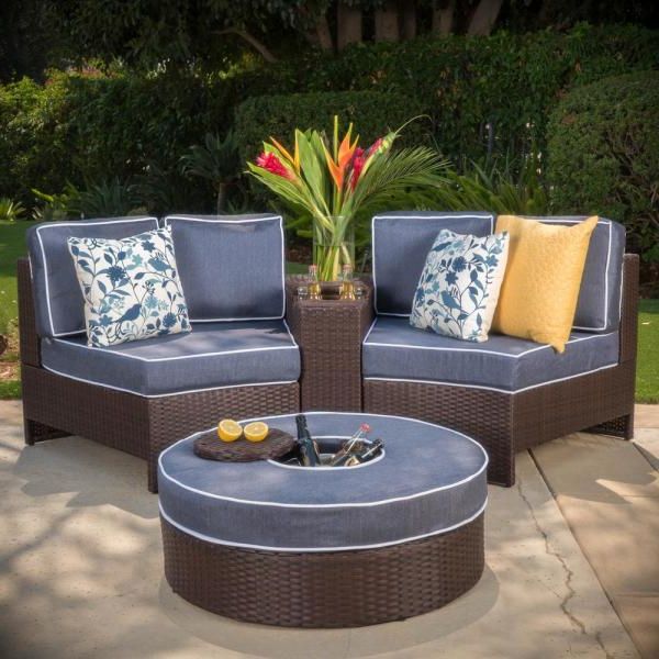 2020 4 Piece Gray Outdoor Patio Seating Sets In Noble House 4 Piece Wicker Patio Sectional Seating Set With Navy Blue (View 13 of 15)