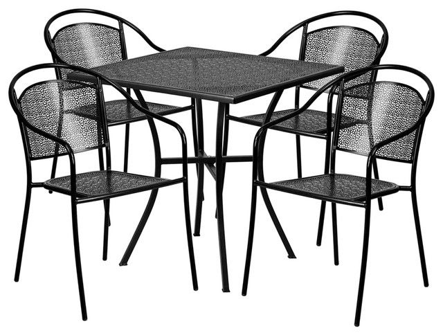 2020 Black And Gray Outdoor Table And Chair Sets Regarding Flash Furniture Patio Dining Table With 4 Seat, Gray – Contemporary (View 2 of 15)