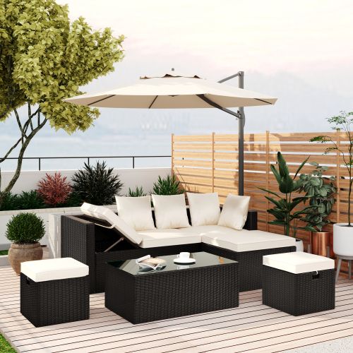 2020 Black Outdoor Modern Chairs Sets Regarding Modern Patio Wicker Set,5 Pieces Furniture Set With Durablie And High (View 4 of 15)