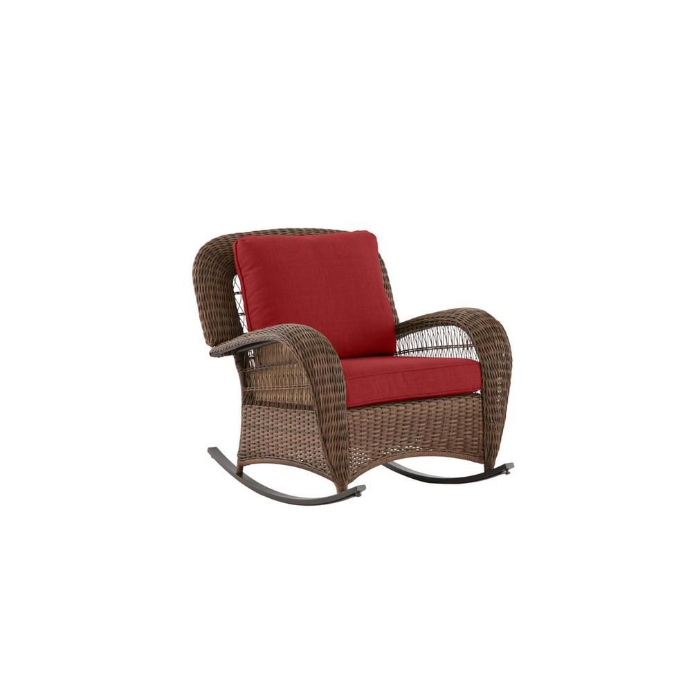 2020 Green Rattan Outdoor Rocking Chair Sets In Hampton Bay Beacon Park Brown Wicker Outdoor Patio Rocking Chair With (View 12 of 15)