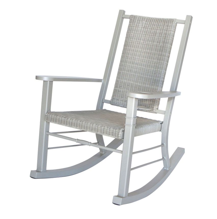 2020 Green Rattan Outdoor Rocking Chair Sets Intended For Front Porch Rocking Chair Patio Rocker Aluminum Frame All Weather (View 14 of 15)