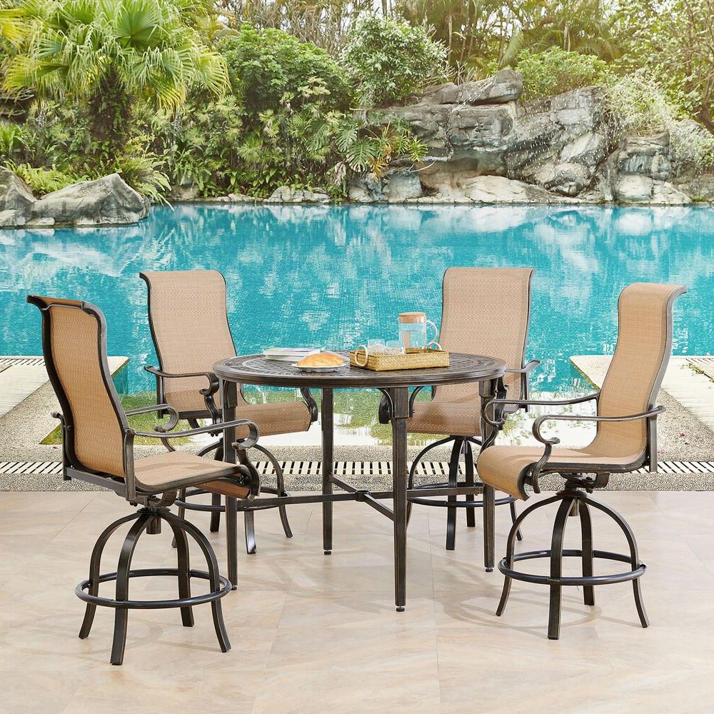 2020 Hanover Brigantine 5 Piece Aluminum Outdoor Dining Set With 4 Contoured For 5 Piece Patio Dining Set (View 11 of 15)
