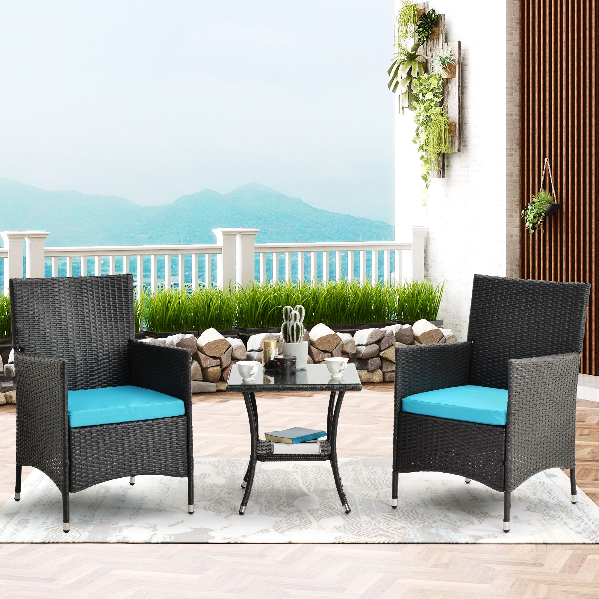 2020 Outdoor Wicker Cafe Dining Sets With Outdoor Conversation Sets, 3 Piece Wicker Patio Set With Glass Dining (View 14 of 15)