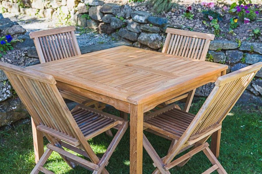 2020 Solid Teak 1m Square Table & Folding Chairs Garden Set – Ottena Garden With Teak Outdoor Folding Chairs Sets (View 6 of 15)