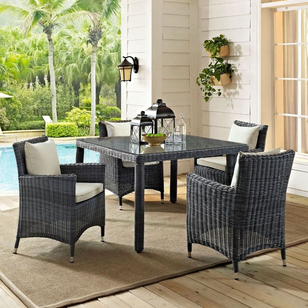 2020 Wicker 5 Piece Square Patio Dining Set (View 5 of 15)