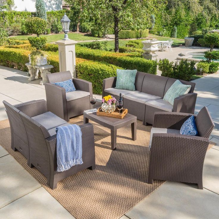 2020 Wicker Beige Cushion Outdoor Patio Sets With Regard To Noble House 5 Piece Wicker Patio Conversation Set With Mixed Beige (View 5 of 15)