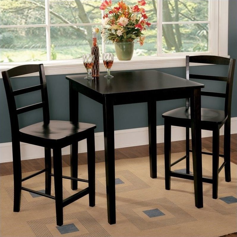 3 Piece Bistro Dining Sets For Preferred International Concepts 3 Piece Gathering Height Dinette Set In Black (View 9 of 15)