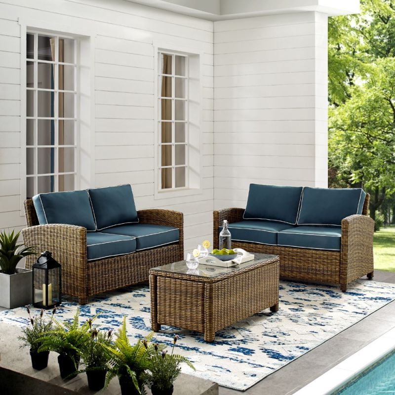 3 Piece Outdoor Table And Loveseat Sets With Regard To Well Liked Crosley Furniture – Bradenton 3 Piece Outdoor Wicker Conversation Set (View 1 of 15)