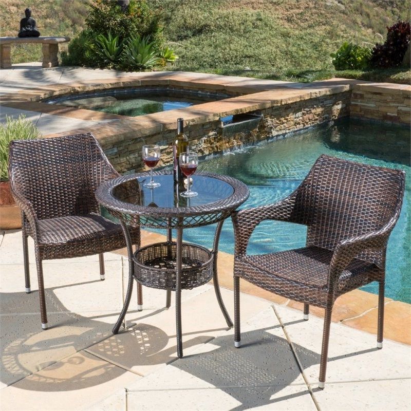 3 Piece Patio Bistro Sets Pertaining To Trendy Noble House Mirage 3 Piece Outdoor Bistro Set In Brown –  (View 10 of 15)