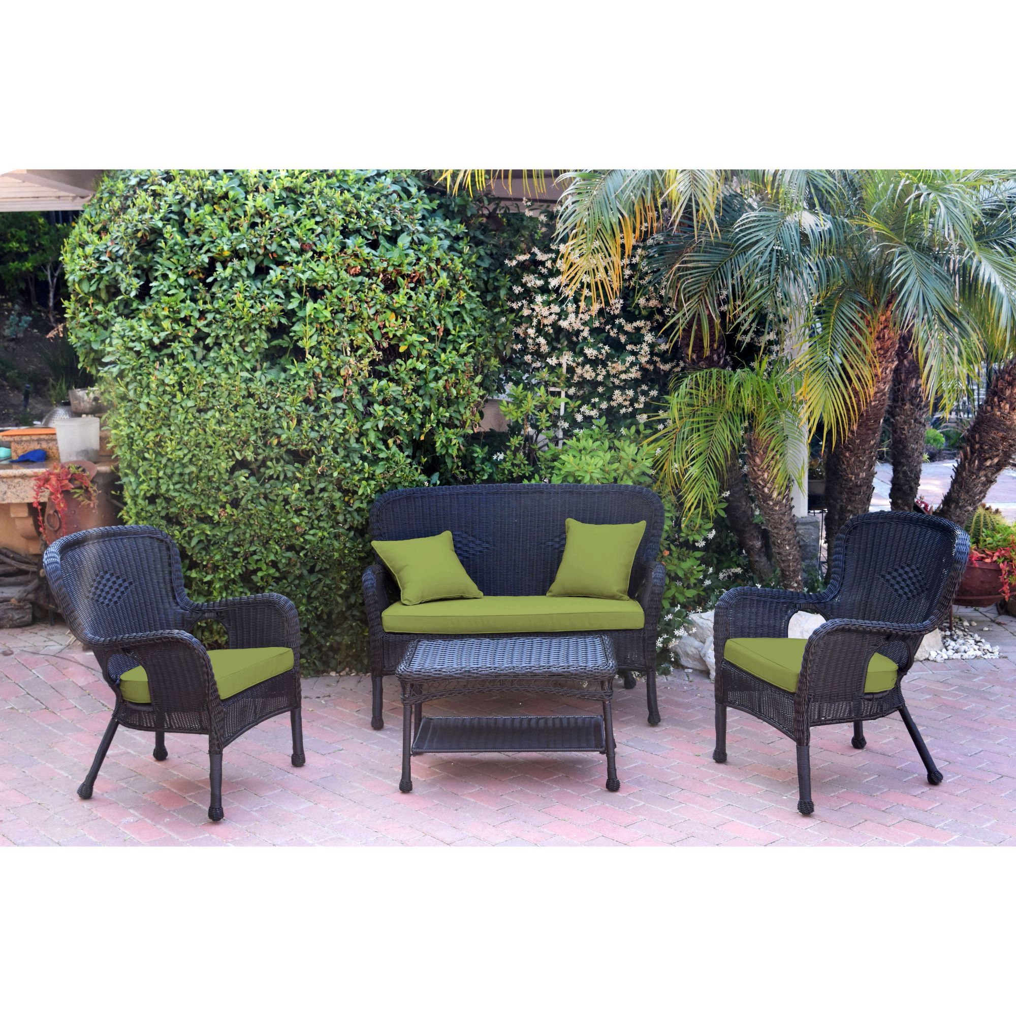4 Piece Black Solid Wicker Outdoor Furniture Patio Conversation Set Pertaining To Most Up To Date Black Cushion Patio Conversation Sets (View 10 of 15)