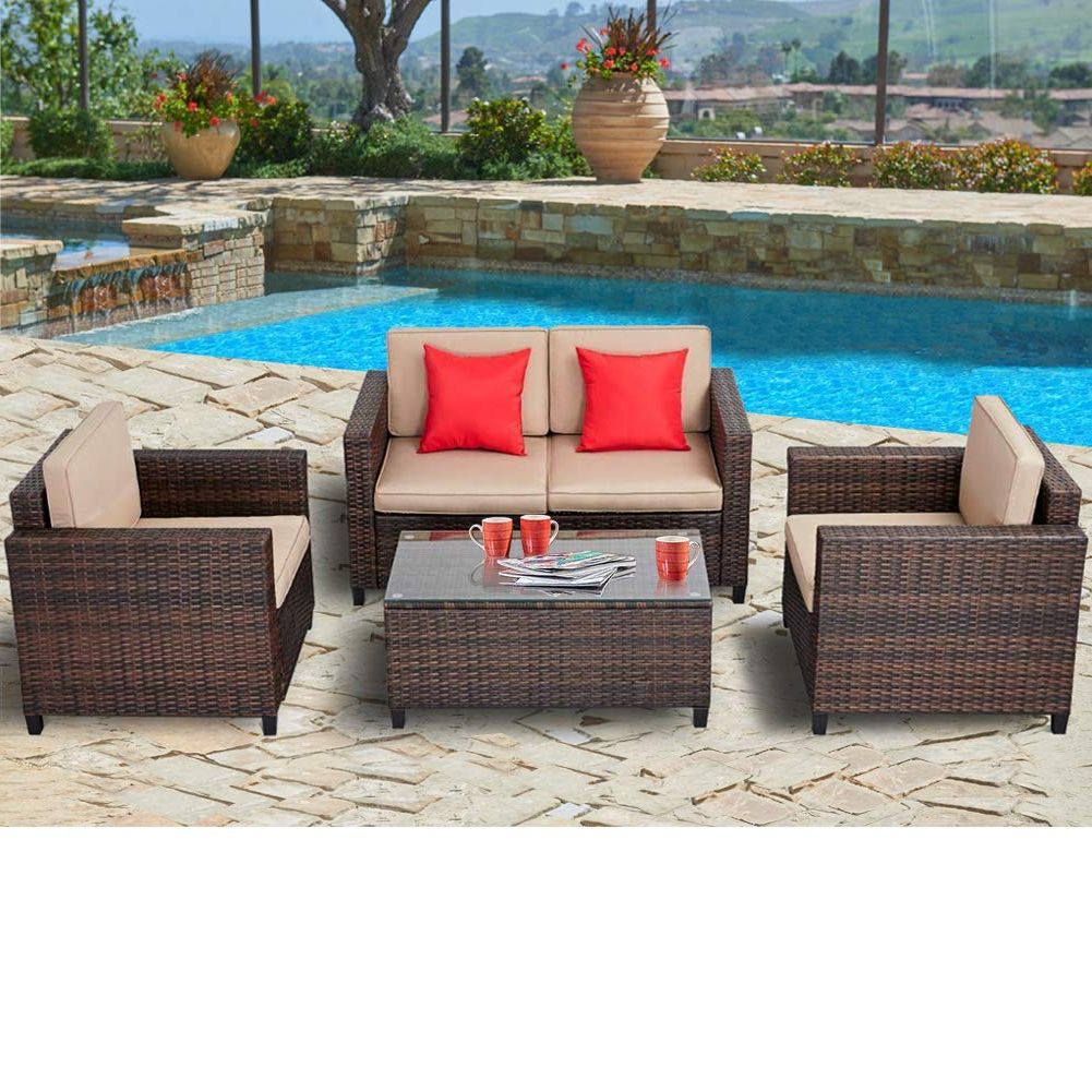 4 Piece Outdoor Patio Sets Inside Newest Suncrown Outdoor 4 Piece Wicker Patio Sofa Conversation Sets With (View 11 of 15)