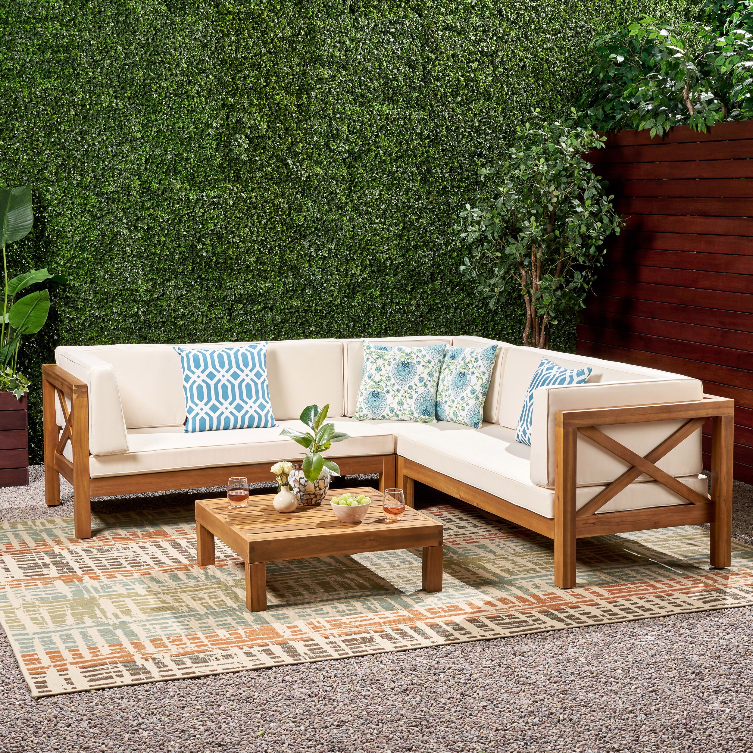 4 Piece Outdoor Seating Patio Sets In Favorite Calle 4 Piece Outdoor X Back Wooden Sectional Set, Multiple Colors (View 4 of 15)