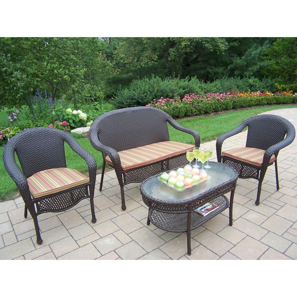4 Piece Outdoor Seating Patio Sets In Most Recently Released Oakland Living Elite Resin Wicker 4 Piece Patio Seating Set With (View 15 of 15)