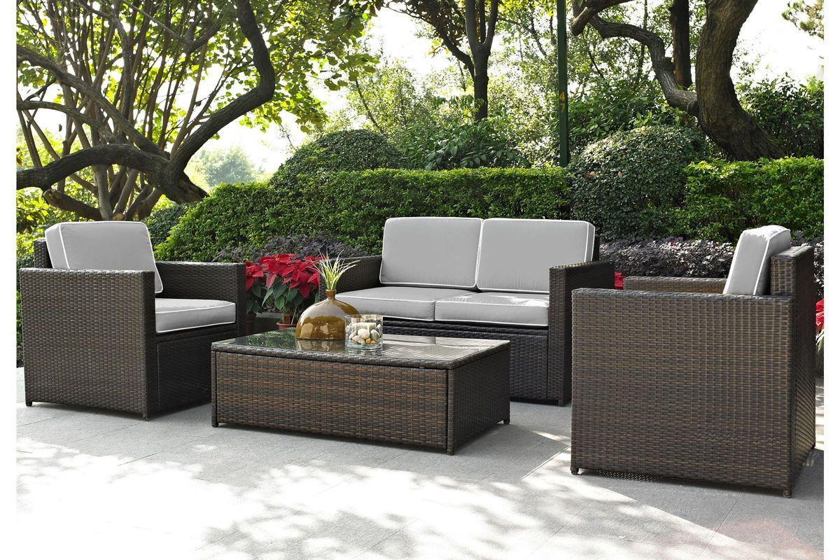 4 Piece Outdoor Seating Patio Sets Intended For Most Up To Date Palm Harbor Grey 4 Piece Outdoor Seating Set At Gardner White (View 13 of 15)