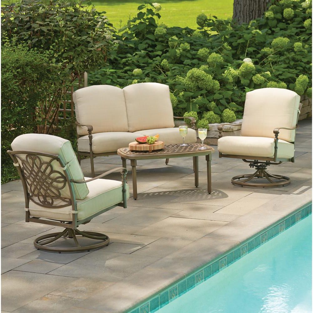 4 Piece Outdoor Seating Patio Sets Intended For Recent Hampton Bay Cavasso 4 Piece Metal Outdoor Deep Seating Set With Oatmeal (View 7 of 15)