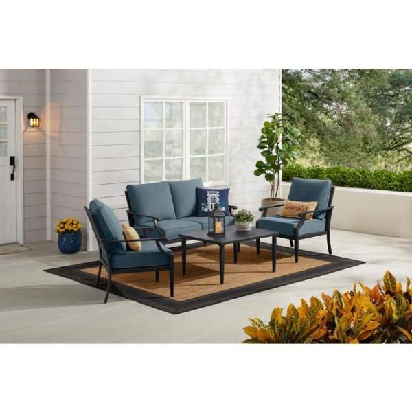 4 Piece Outdoor Seating Patio Sets With Regard To Most Recently Released Hampton Bay Braxton Park 4 Piece Black Steel Outdoor Patio Conversation (View 14 of 15)