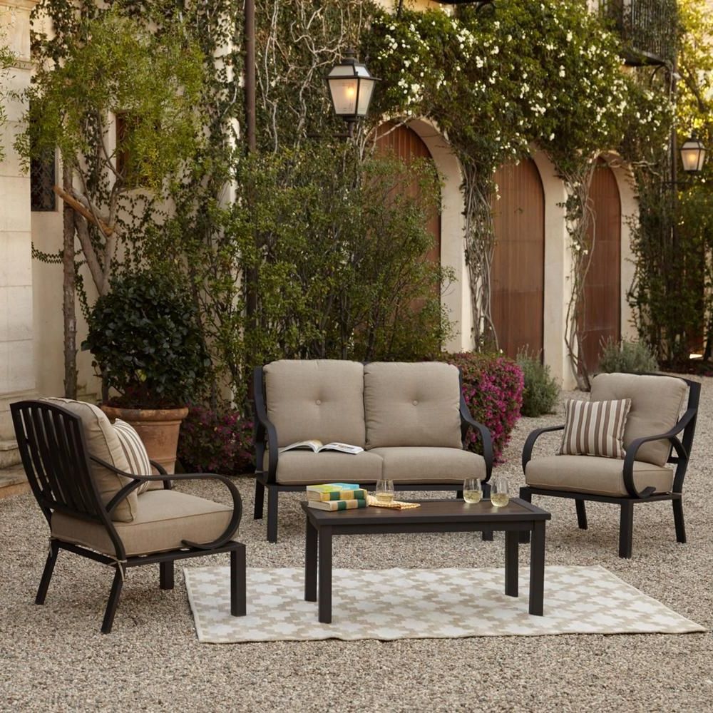 4 Piece Outdoor Sectional Patio Sets With Latest Royal Garden Norman 4 Piece Patio Conversation Set With Beige Cushions (View 15 of 15)