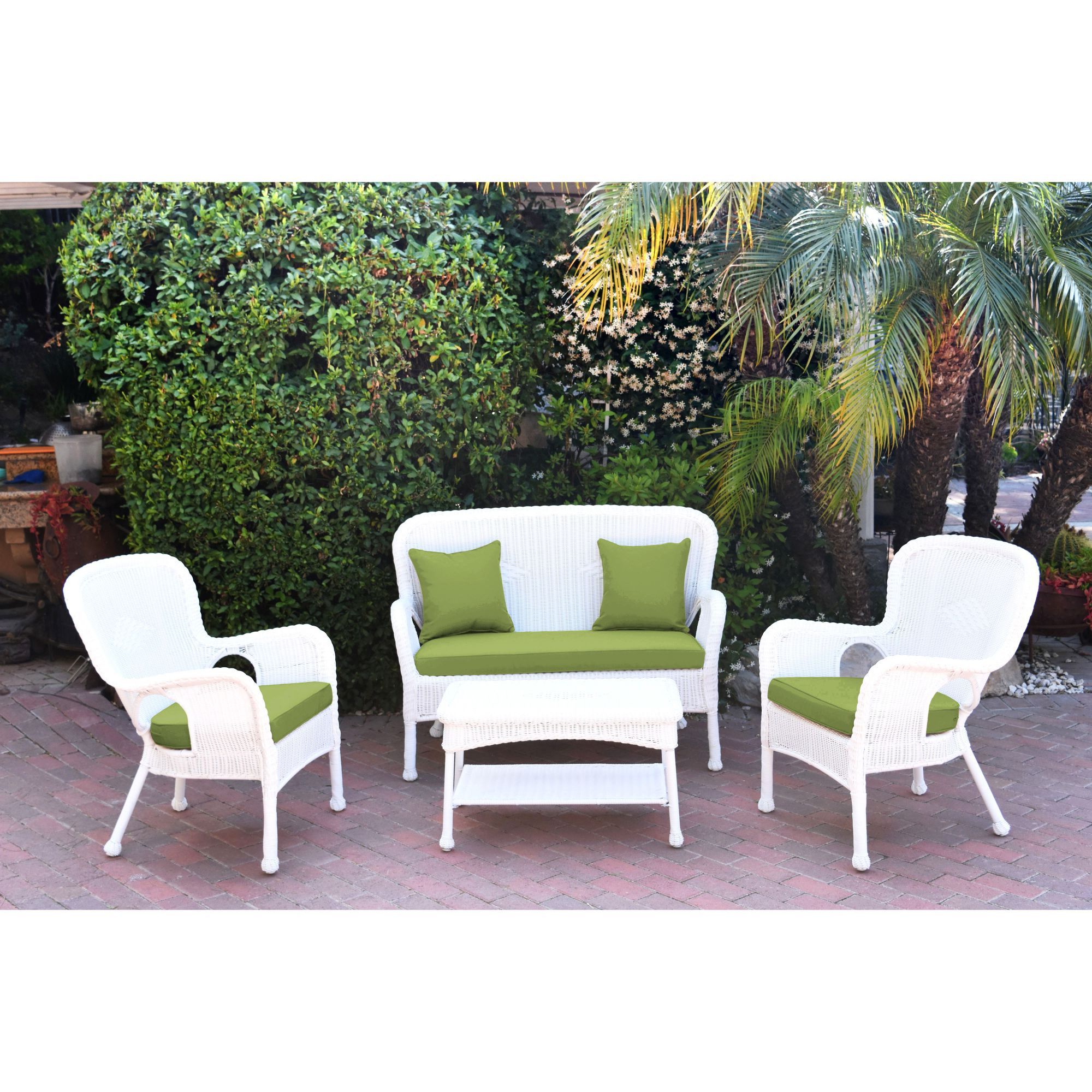 4 Piece White Wicker Outdoor Furniture Patio Conversation Set – Sage In Famous 4 Piece Wicker Outdoor Seating Sets (View 2 of 15)