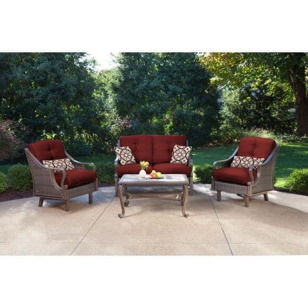 4 Piece Wicker Outdoor Seating Sets In Most Up To Date Hanover Ventura 4 Piece All Weather Wicker Patio Seating Set With (View 9 of 15)