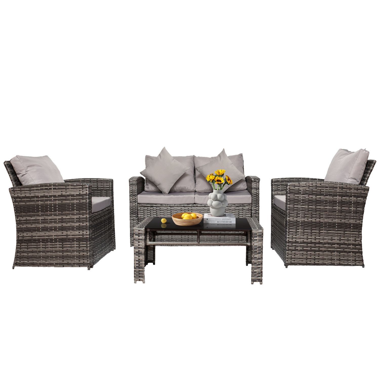 4 Piece Wicker Outdoor Seating Sets With 2020 4 Piece Rattan Wicker Patio Conversation Sets Deep Seating Cushioned (View 10 of 15)