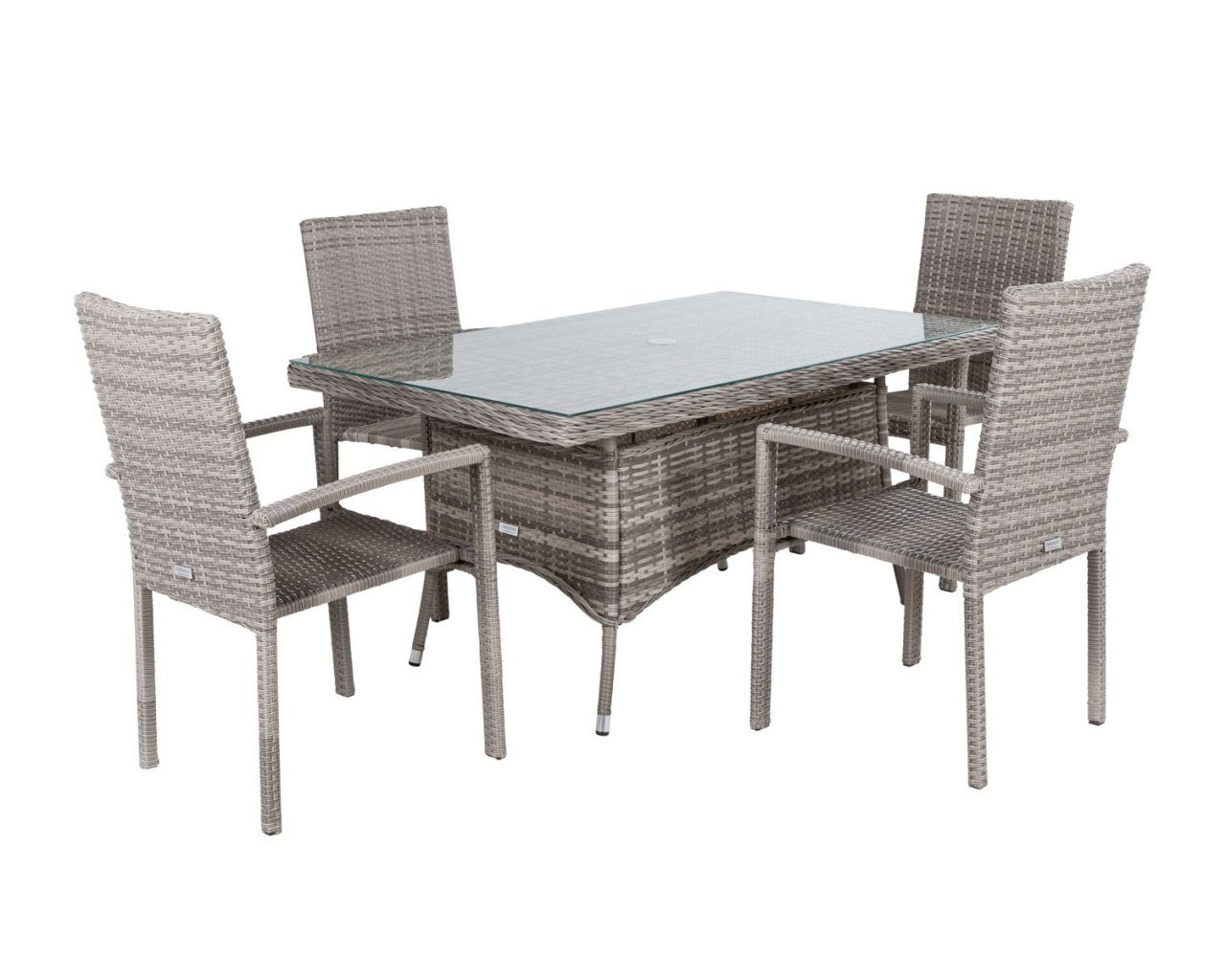 4 Seat Rattan Garden Dining Set With Small Rectangular Dining Table In For Well Known Gray Wicker Rectangular Patio Dining Sets (View 2 of 15)