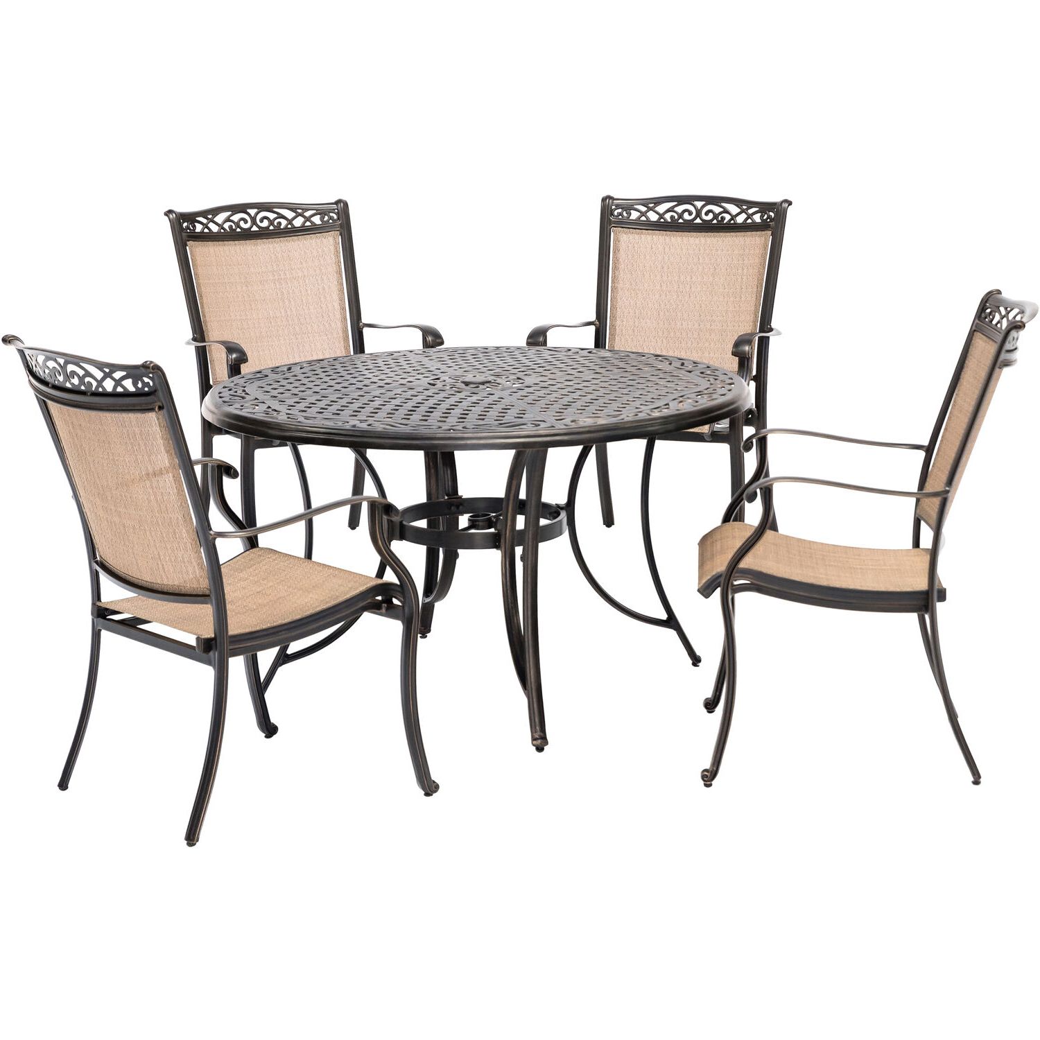 5 Piece Outdoor Bench Dining Sets Regarding Popular Hanover Fontana 5 Piece Outdoor Dining Set With 4 Sling Chairs And A  (View 9 of 15)
