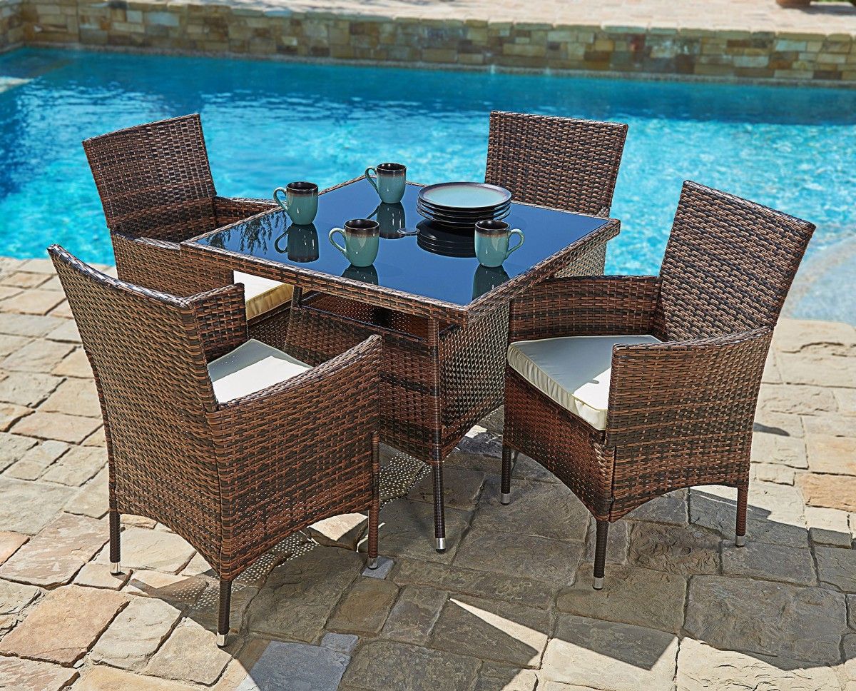 5 Piece Outdoor Bench Dining Sets Throughout Well Liked Suncrown 5 Piece Wicker Outdoor Dining Set With 35" Square Table (View 5 of 15)