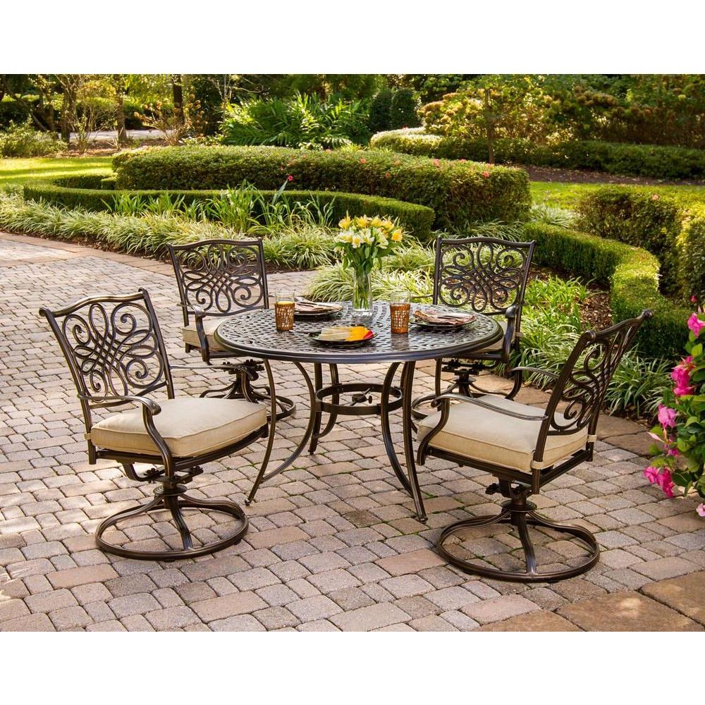 5 Piece Outdoor Bench Dining Sets With Regard To Most Up To Date Hanover Traditions 5 Piece Patio Outdoor Dining Set With 4 Cushioned (View 15 of 15)