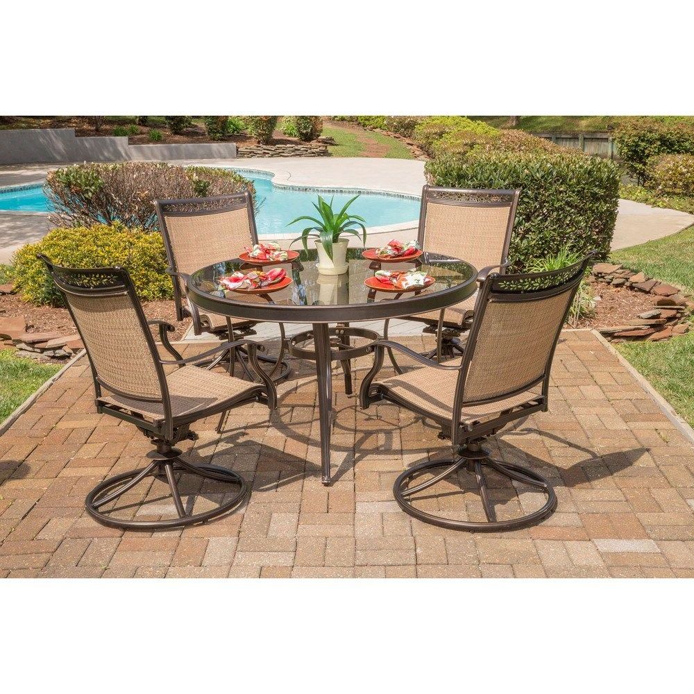 5 Piece Outdoor Seating Patio Sets Regarding Widely Used Hanover Fontana Aluminum 5 Piece Dining Set (tan) In  (View 11 of 15)