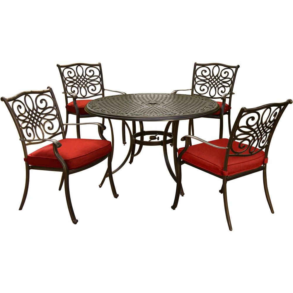 5 Piece Round Patio Dining Sets Within Current Hanover Traditions 5 Piece Round Outdoor Dining Set With Red Cushions (View 6 of 15)