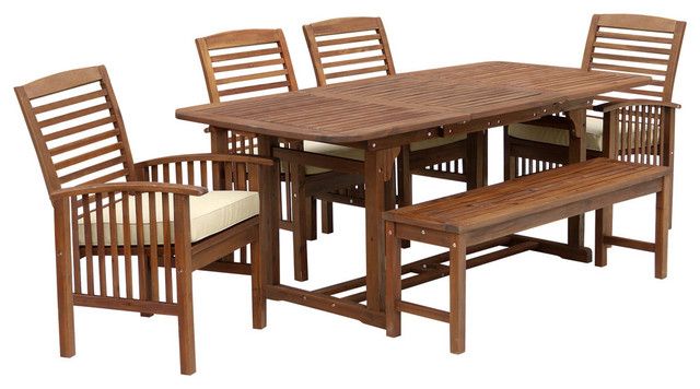 6 Piece Acacia Patio Dining Set With Cushions – Craftsman – Outdoor For Most Recent Brown Acacia 6 Piece Patio Dining Sets (View 9 of 15)