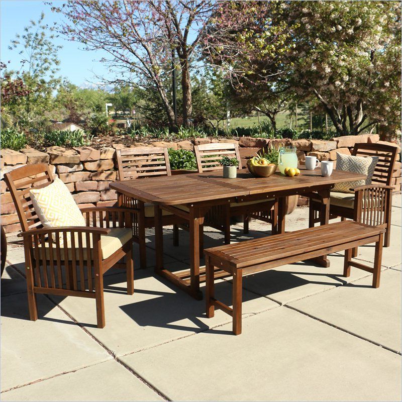 6 Piece Acacia Wood Patio Dining Set In Dark Brown (View 14 of 15)