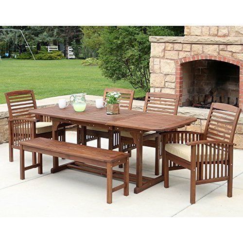 6 Piece Patio Dining Set Outdoor Garden Wood Solid Acacia Table Chairs Pertaining To Favorite Brown Acacia 6 Piece Patio Dining Sets (View 7 of 15)