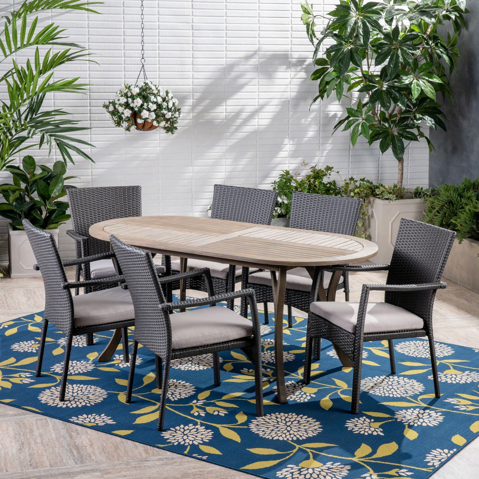 7 Piece Contemporary Outdoor Furniture Patio Dining Set – Gray Cushions Pertaining To Well Liked 7 Piece Patio Dining Sets (View 1 of 15)