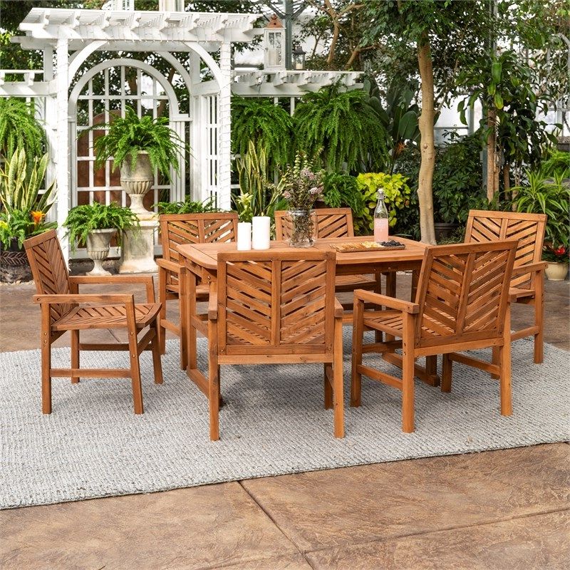 7 Piece Extendable Outdoor Patio Dining Set – Brown – Ow7txvinbr With Regard To Most Up To Date 7 Piece Large Patio Dining Sets (View 6 of 15)