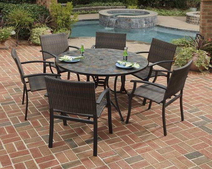 7 Piece Large Patio Dining Sets With Well Known Stone Harbor 7 Piece 51" Outdoor Dining Table And 6 Newport Arm Chairs (View 11 of 15)